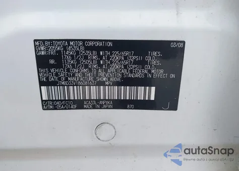 2008 Toyota Rav4 из США, поврежденный, VIN JTMBD33V186081637